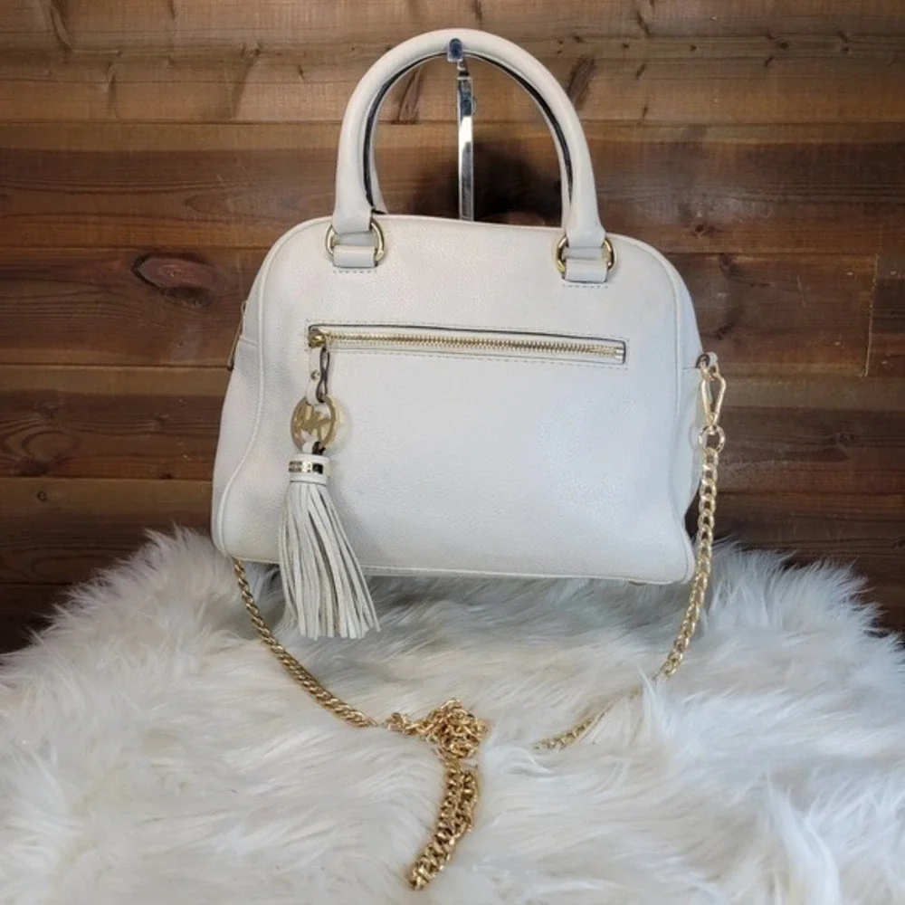 Michael Kors Vanilla Knox Tassel Genuine Leather Medium Satchel